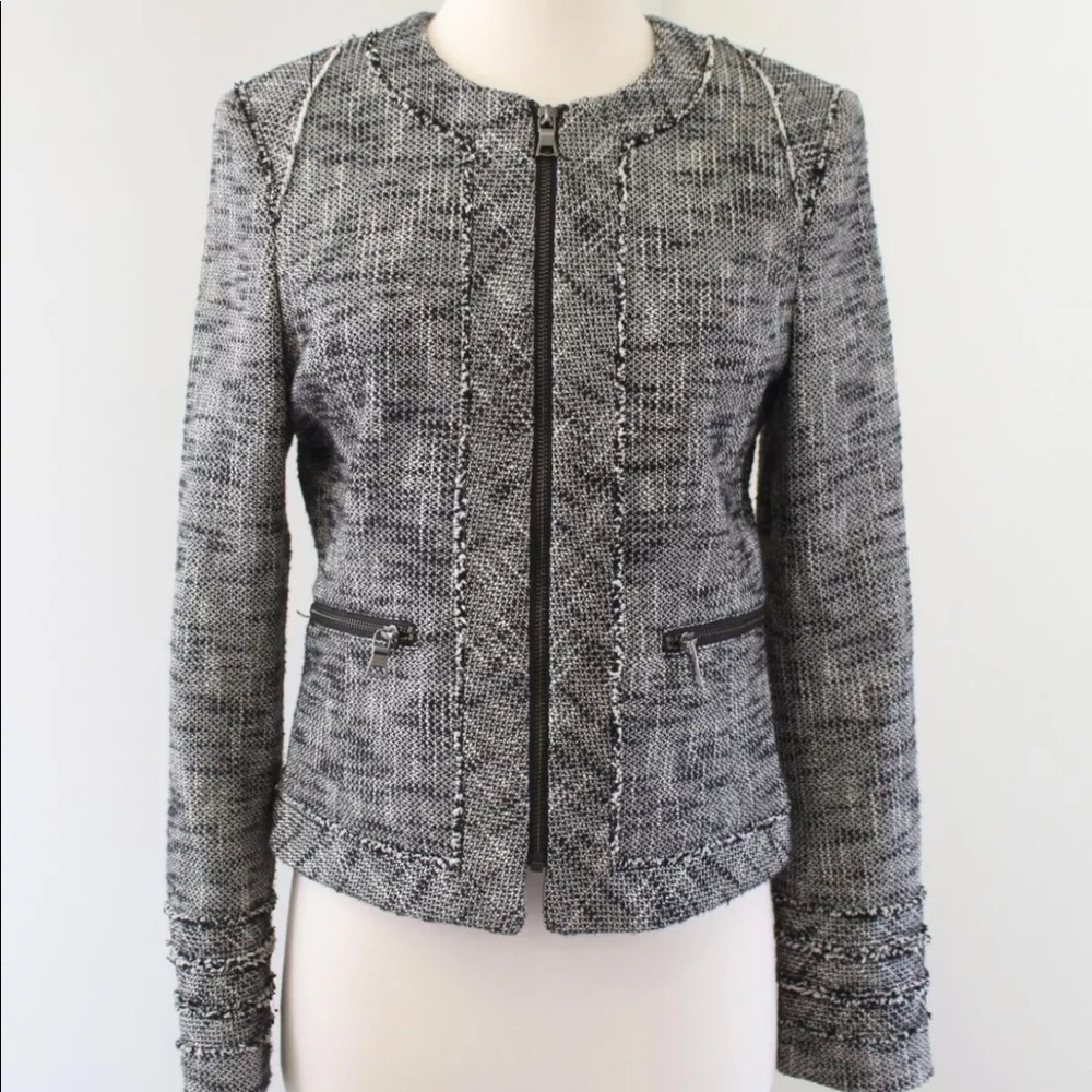 SALE! Banana Republic Black White Tweed Zip Blazer sz 6